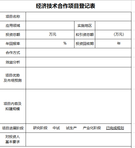 经济技术合作项目登记表模板(XLS 1页)